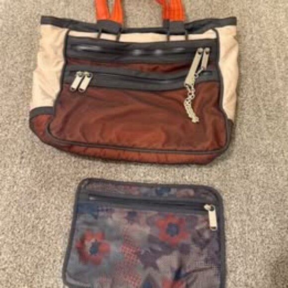 LeSportsac - Grey, Cream, & Orange Stella McCartney Collaboration Nylon Tote Bag - Picture 4 of 7